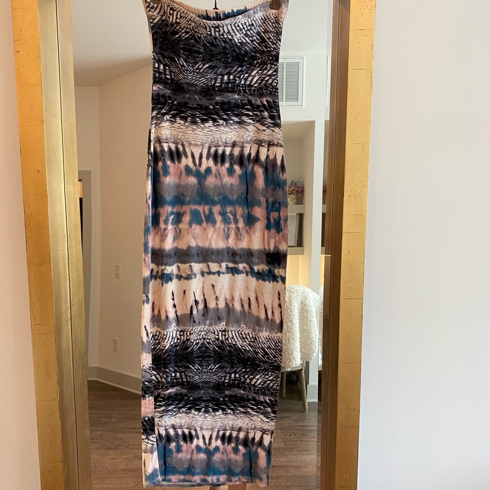 Pink/gray tube mid length dress